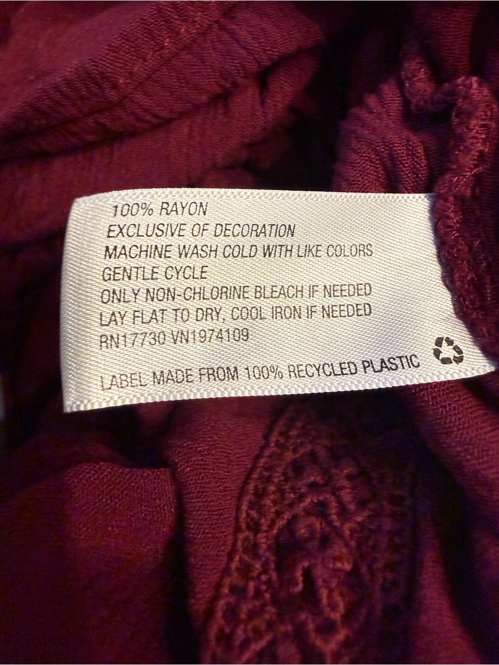 Burgundy Rayon Gauze Lace Tiered Bell Sleeves Boho Fall Dress XXL - Picture 7 of 7